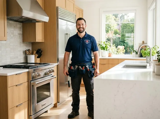 Appliance Repair Hero technician in a Belfair, WA kitchen after an appliance repair
